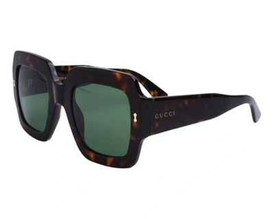 Pre-owned Gucci Gg1111s 002 Dark Havana Green Lens Oversized Sunglasses Authentic
