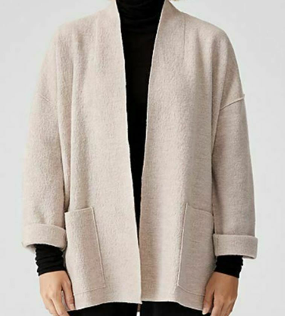 Pre-owned Eileen Fisher System Petites High Collar Boiled Wool Kimono Jacket Maple Oat In Beige