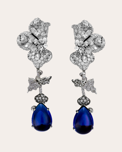 Anabela Chan 18k White Gold Plated Sterling Silver Forbidden Fruit Simulated Diamond & Blue Sapphire Orchid Earri In Blue/white