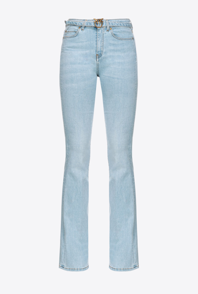 Pinko Flared Baby Blue Denim Jeans In Délavage Clair