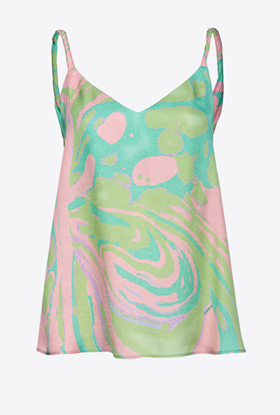 Pinko Marble-print Cowl-back Top In Mult. Vert/rose