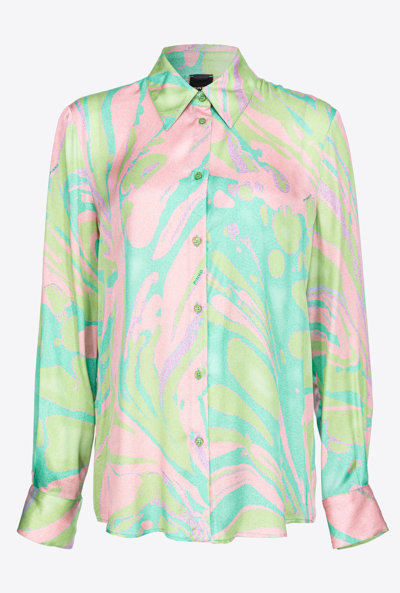 Pinko Splash-print Satin Shirt In Multi.green/pink