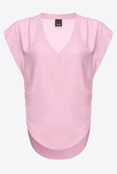 Pinko V-neck Cap-sleeve T-shirt In Orchid Smoke