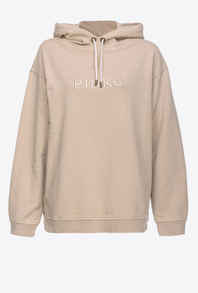 Pinko Sweatshirt With Embroidered Logo In Beige-journée Pluvieuse