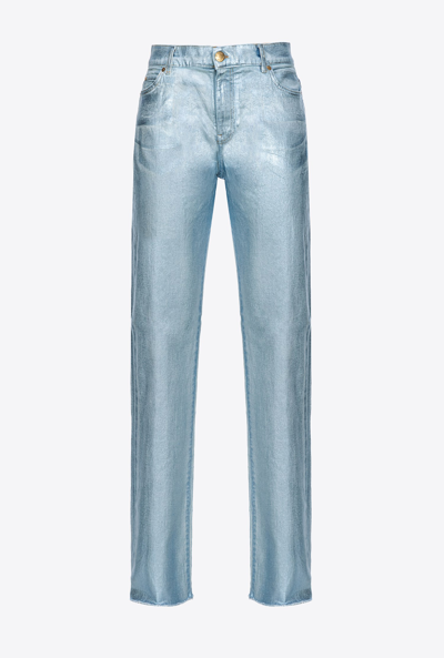 Pinko Straight-leg Shiny Denim Jeans In Light Captain Blue