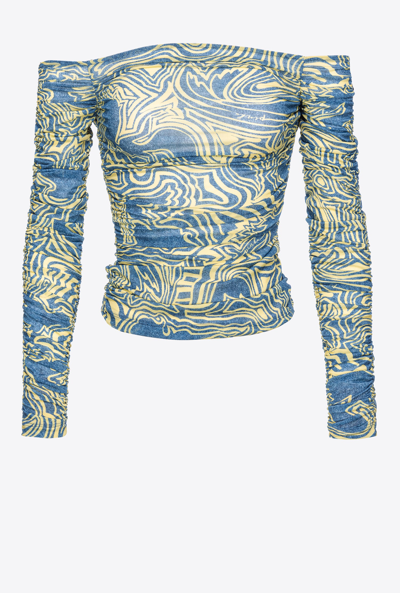 Pinko Graphic-print Off-shoulder Top In Bleu/jaune
