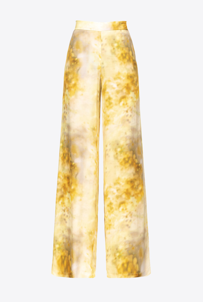 Pinko Faded Floral Palazzo Trousers In Mult.yellow/green