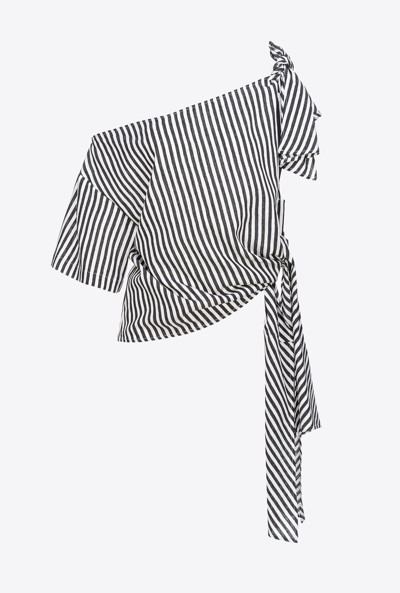 Pinko Asymmetric Pinstriped Blouse In Blanc/noir