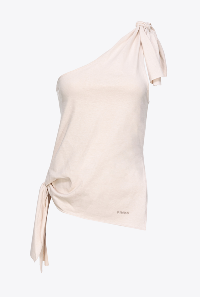 Pinko One-shoulder Cotton And Linen Top In Beige-oatmeal