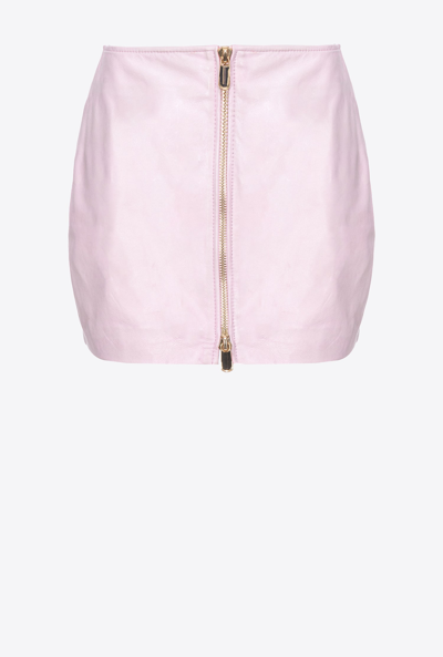 Pinko Mini Skirt In Laminated Vintage Leather In Pink Sweet Lilac