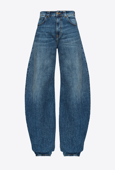 Pinko Egg-fit Vintage Denim Jeans In Délavage Vintage Moyen Foncé