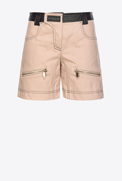 Pinko Scilla Panelled-leather Shorts In Beige/noir