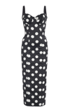 DOLCE & GABBANA CORSETED POLKA-DOT SATIN MIDI DRESS