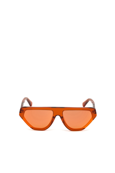 Diesel Geometric Pilot Wrap Around Frame In Acetate With Extended Lenses In Orange