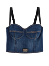 Dolce & Gabbana Logo-plaque Denim Crop Top In Blue