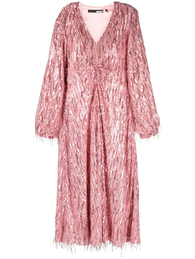 Rotate Birger Christensen Womens Pink Mist Sequin-embellished V-neck Woven Midi Dress In Pink & Purple