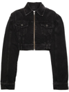 Rotate Birger Christensen Rotate Sunday Zebra-print Cropped Denim Jacket In Black