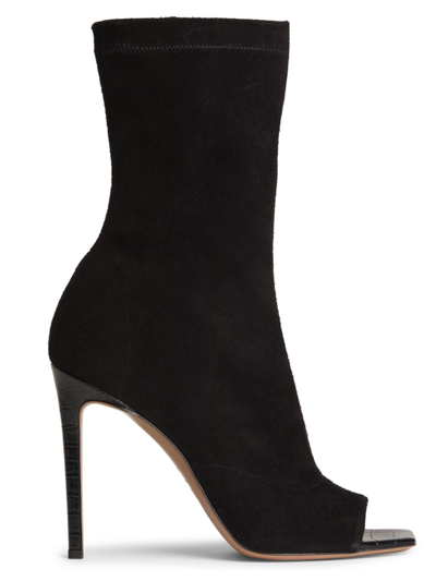 Paris Texas Amanda Stretch Suede Open-toe Booties In Off Black