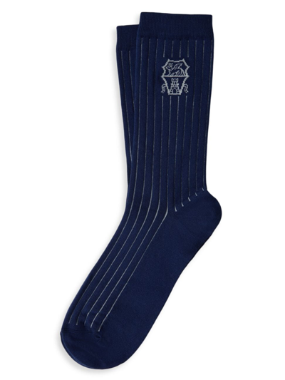Brunello Cucinelli Intarsia-knit Logo Socks In Blue