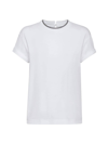 Brunello Cucinelli Women's Stretch Cotton Jersey T-shirt With Precious Faux Layering In White