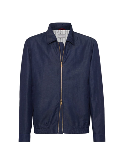 Brunello Cucinelli Men's Wool-linen Bomber Jacket In Blue