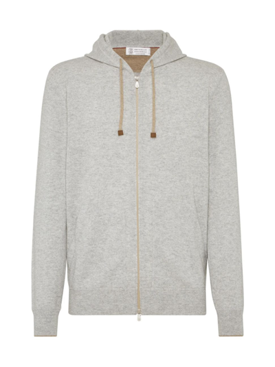 Brunello Cucinelli Front Zip Cashmere Hoodie In Pebble