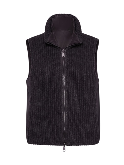 Brunello Cucinelli Women's Cashmere Feather Yarn Reversible Knit Down Waistcoat In Grey