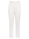 BRUNELLO CUCINELLI MEN'S SILK TWILL TUXEDO TROUSERS WITH DOUBLE PLEATS AND TABBED WAISTBAND