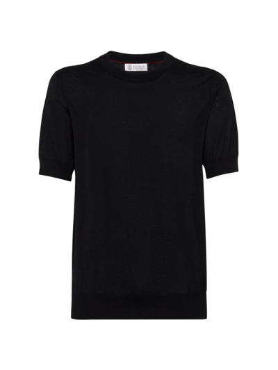 Brunello Cucinelli Men's Cotton And Silk Lightweight Knit T-shirt In Black