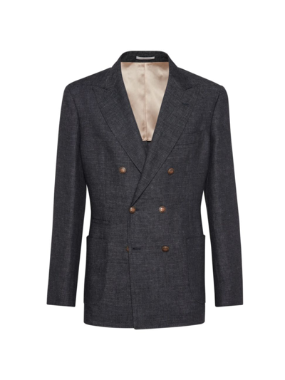 Brunello Cucinelli Men's Denim Effect Linen One And A Half Breasted Blazer In Black