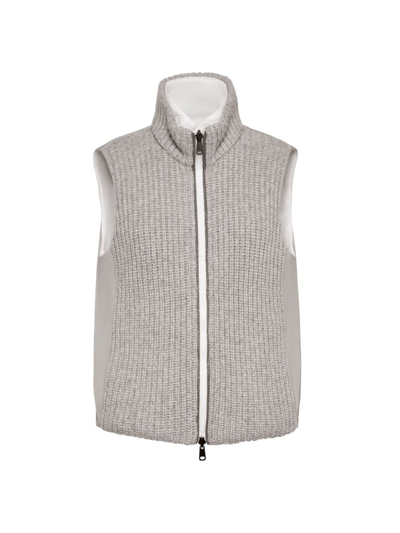 Brunello Cucinelli Women's Cashmere Feather Yarn Reversible Knit Down Waistcoat In Grey