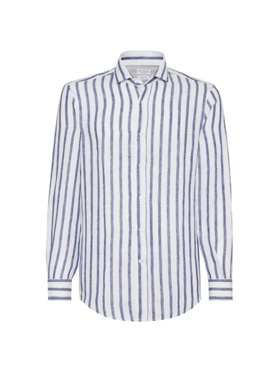 Brunello Cucinelli Striped Linen Shirt In White