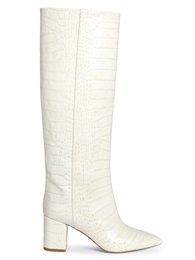 Paris Texas Anja Croc-effect Leather Knee-high Boots In Bone China