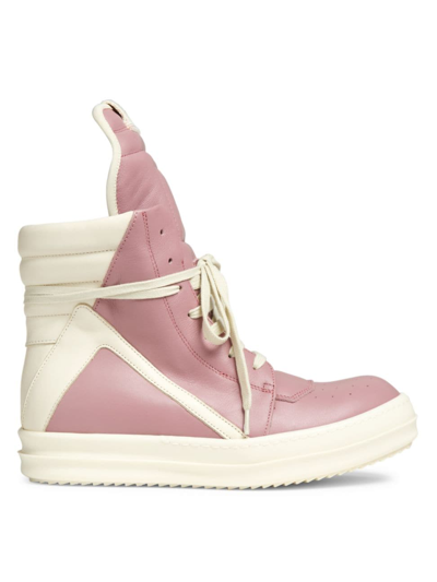 Rick Owens Geobasket Sneakers In Viola Leather In White,pink