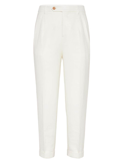 Brunello Cucinelli Men's Linen, Wool And Silk Diagonal Easy Fit Trousers In Off White