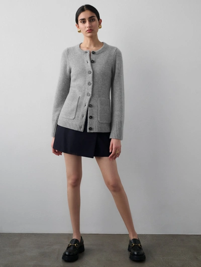 White + Warren Cashmere Luxe Pocket Cardigan Sweater In Grey Heather