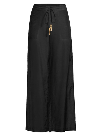 Natori Women's Cotton Silk Voile Wide-leg Trousers In Black