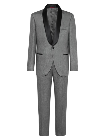 Brunello Cucinelli Men's Linen Satin Tuxedo With Shawl Lapel Jacket And Pleated Trousers In Grey