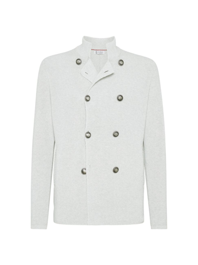 Brunello Cucinelli Cardigan With Metal Buttons In Fog