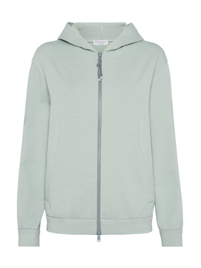 Brunello Cucinelli Women's Lightweight Stretch Cotton Sweatshirt With Precious Detail In Mint Green