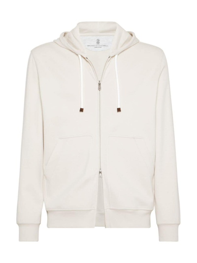 Brunello Cucinelli Men's Techno Cotton French Terry Hooded Sweatshirt With Zipper In Beige