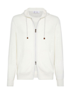 Brunello Cucinelli Men's Cashmere Sweatshirt Style Cardigan In White