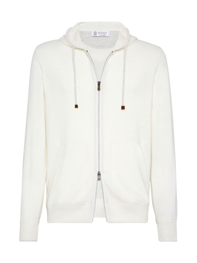 Brunello Cucinelli Men's Cashmere Sweatshirt Style Cardigan In White