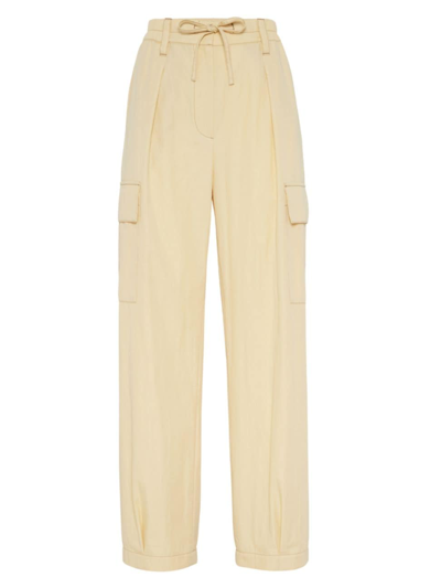 Brunello Cucinelli Women's Wrinkled Techno Cotton Gabardine Baggy Cargo Trousers In Cedar