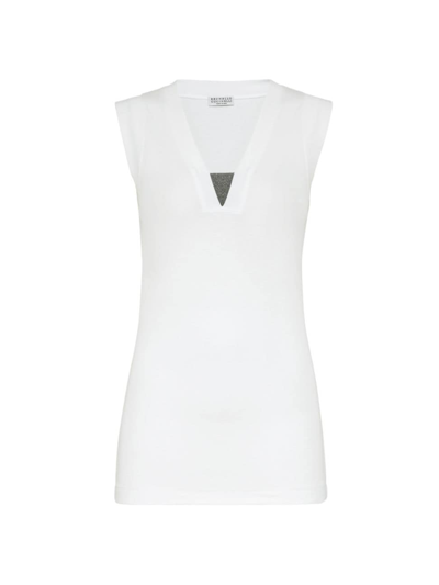 Brunello Cucinelli Stretch Cotton Jersey Tank Top With Precious Faux-layering Clothing In White