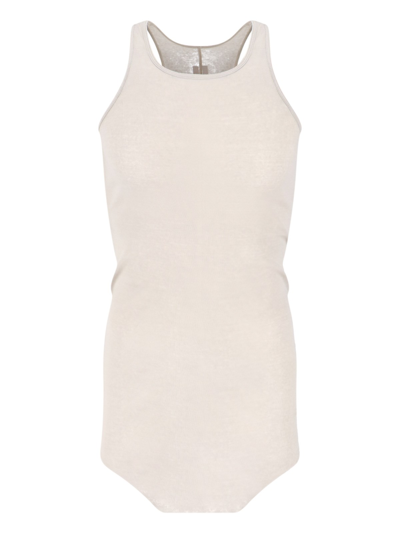 Rick Owens Basic Ribbed Cotton Jersey Tank Top In Beige
