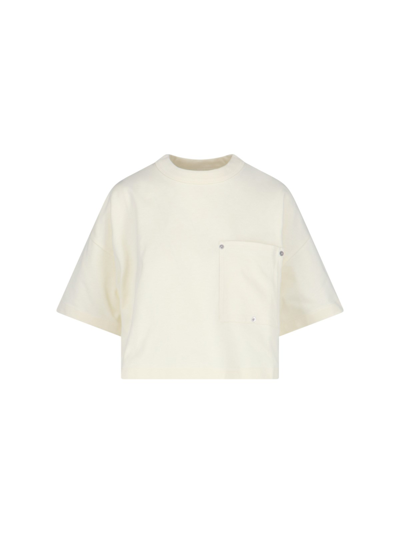 Bottega Veneta V形口袋平纹针织短款t恤 In Cream
