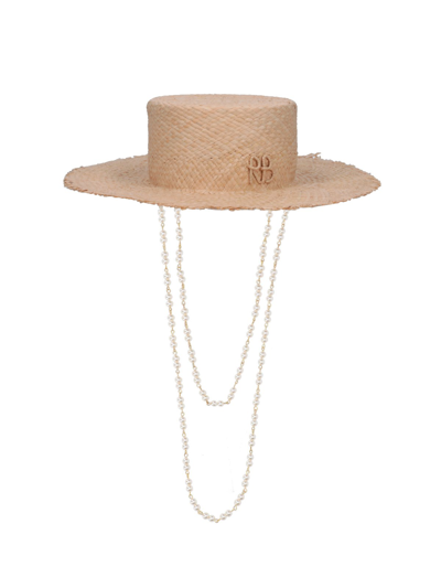 Ruslan Baginskiy Raffia Hat With Chain In Beige