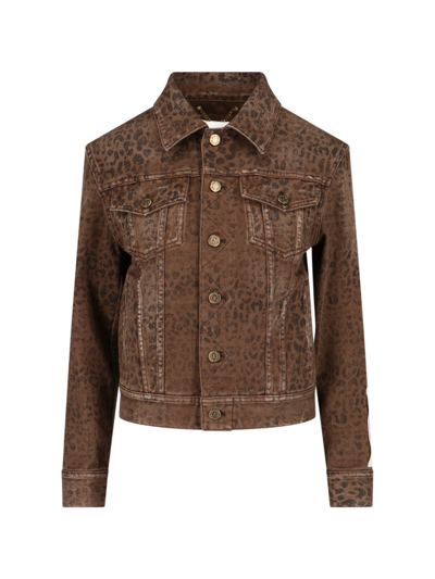 Golden Goose Leopard Print Denim Jacket In Brown