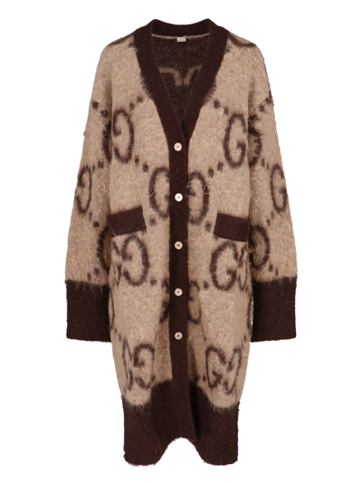 Gucci Gg Jacquard Mohair-blend Cardigan In Brown